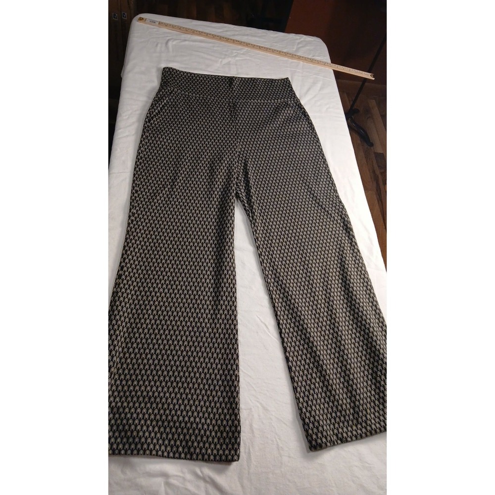 Cabi Womens XL Geometric Print Wide Leg Trousers Black Tan High Rise Pull On